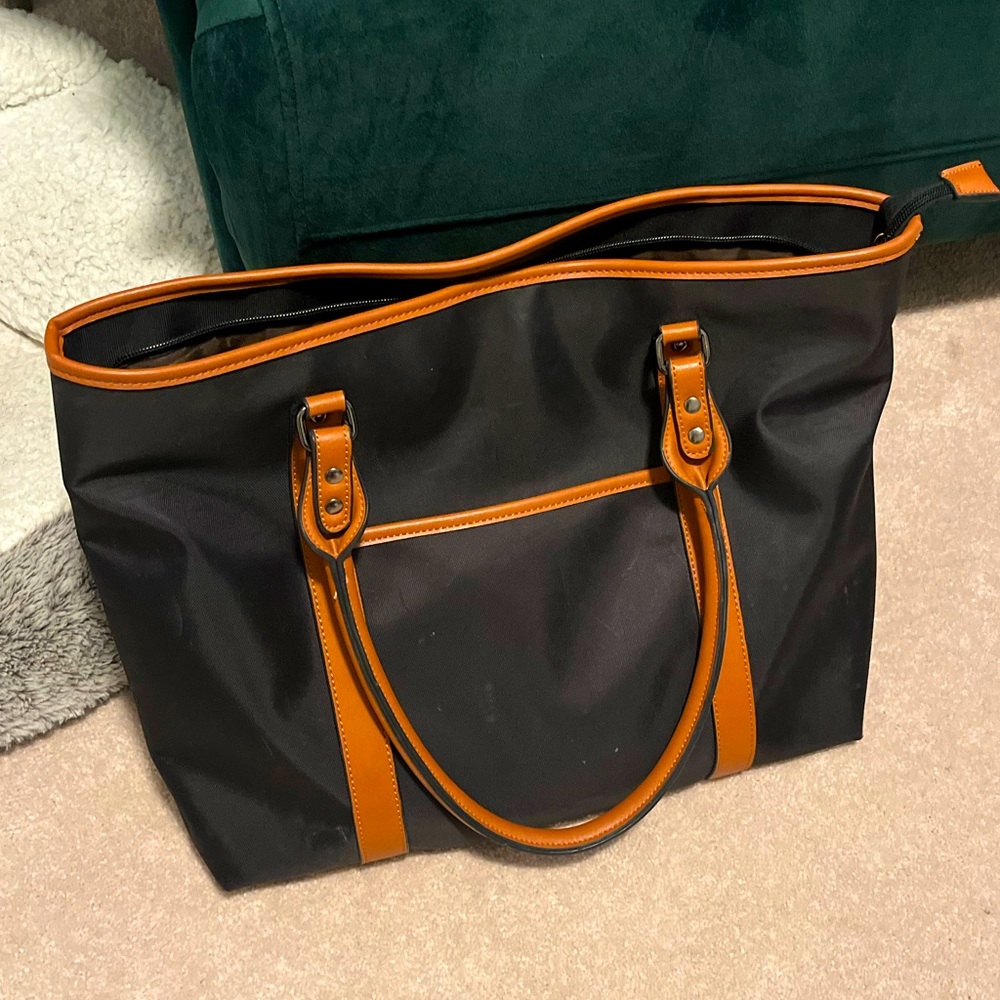 Amazon Black Tote Laptop Bag with Tan Trim